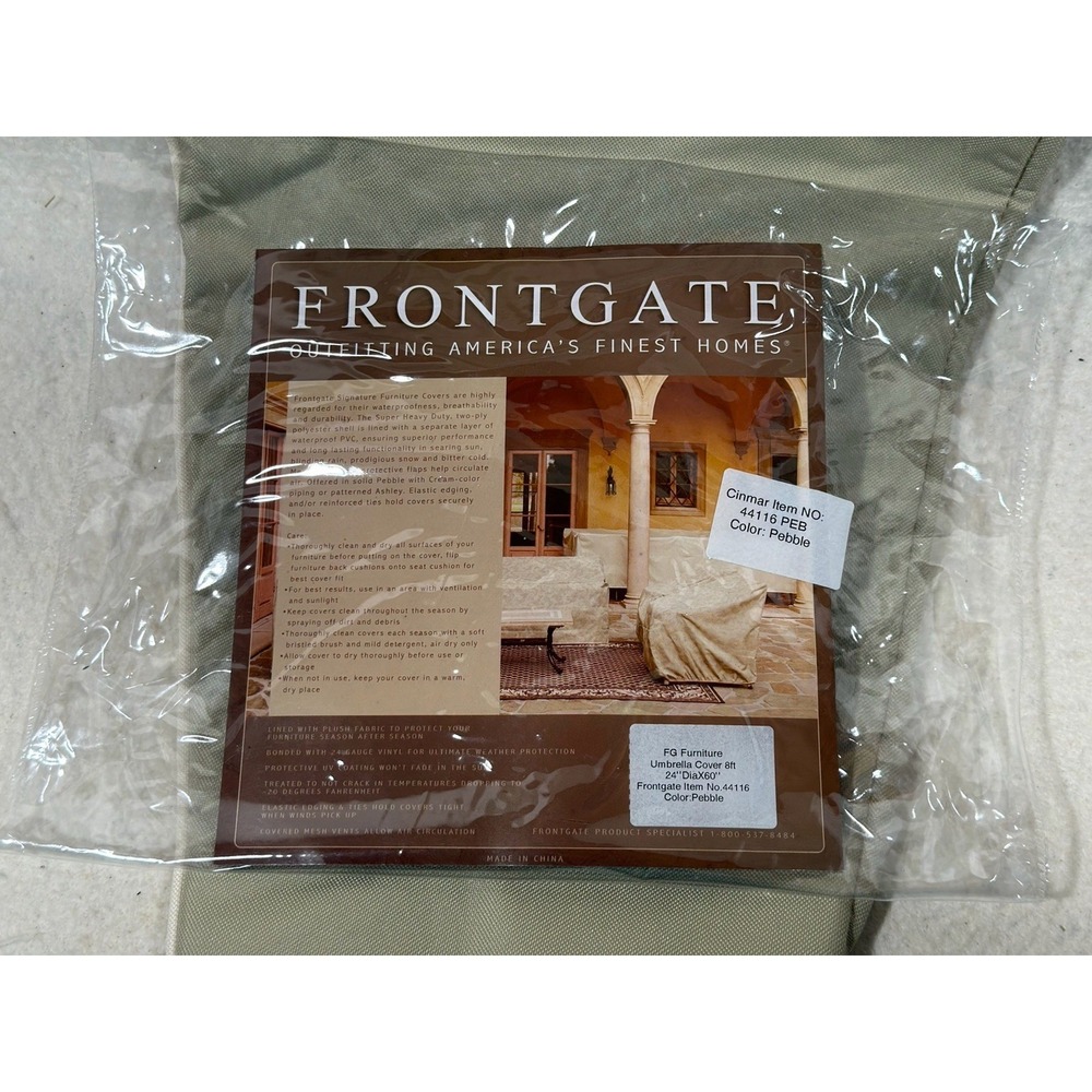 Frontgate 8Ft Patio Umbrella Cover Pebble Outdoor Weatherproof Furniture Beige